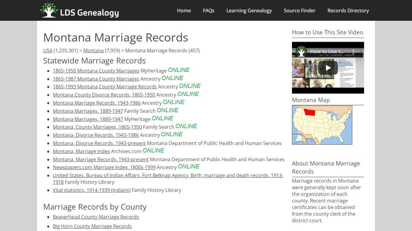 Montana Marriage Records - LDS Genealogy