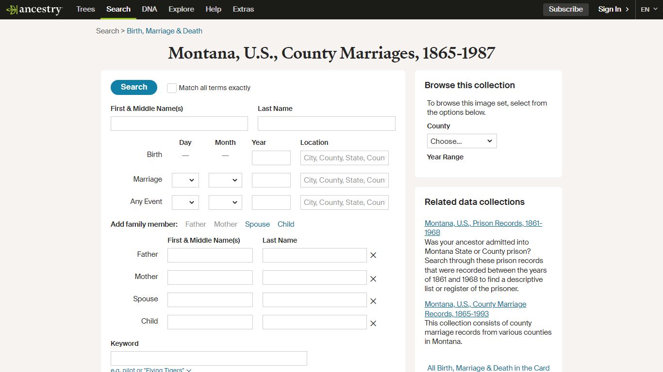 Montana, U.S., County Marriages, 1865-1987